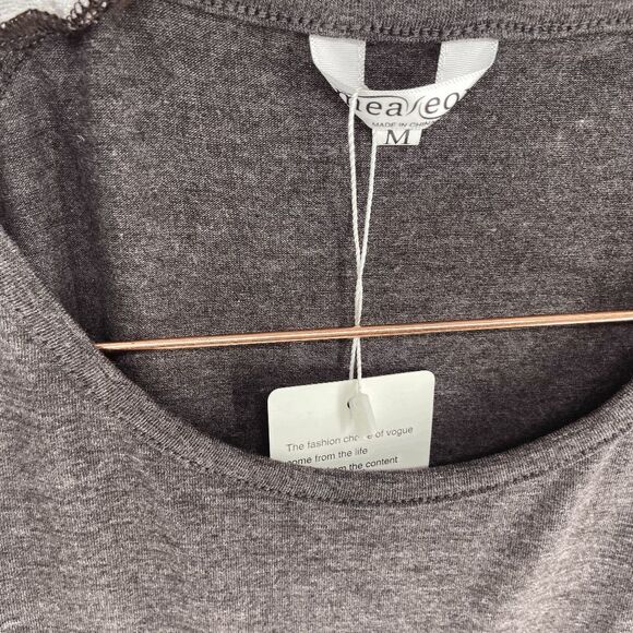 Meaneor Women's Gray Lace Raglan Short Sleeve Casual T-Shirt Size Medium NWT - Picture 4 of 5